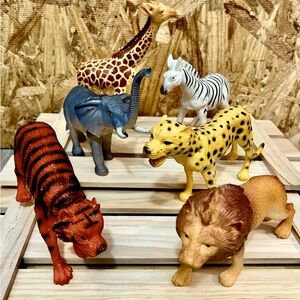 Safari animal play set (6) Giraffe,Elephant,Zebra,Tiger, Lion,Leopard